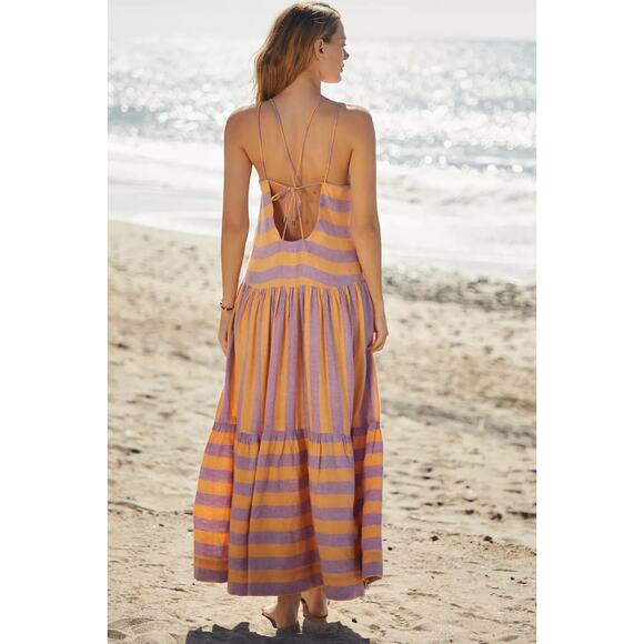 Anthropologie Dresses & Skirts - Anthropologie Grommet Halter Orange Purple Linen Blend Maxi Dress Medium